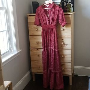 Max Studio cherry red floral tiered dress